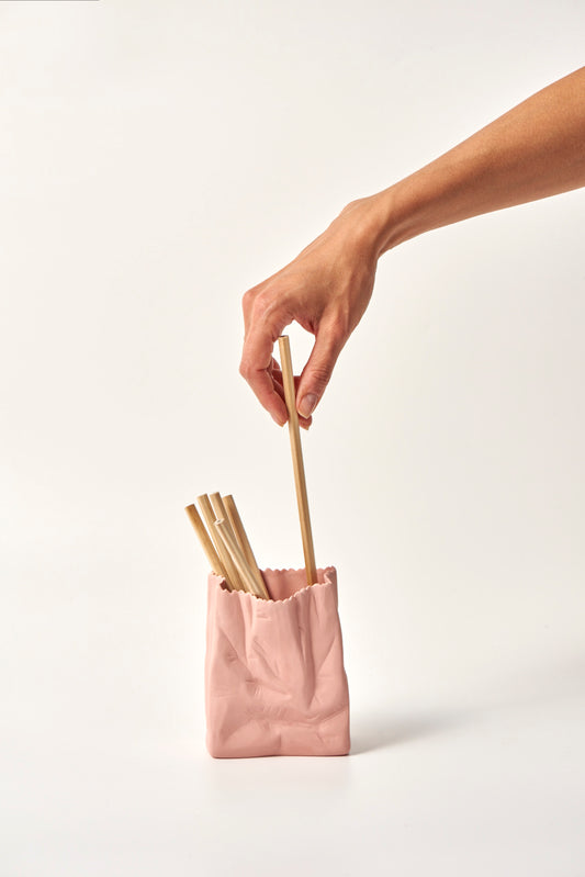 Small Paper Bag Vase - Pink