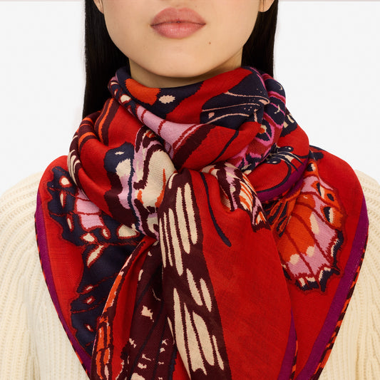 Inoui Editions - Papillon square 100% wool scarf in Red