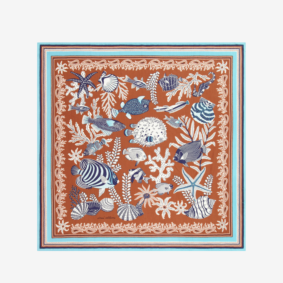 INOUI SQUARE 100 NEPTUNE GOLDEN BROWN - 100 x 100 cm - 63% cotton 37% silk carre or square scarf, hemmed edges