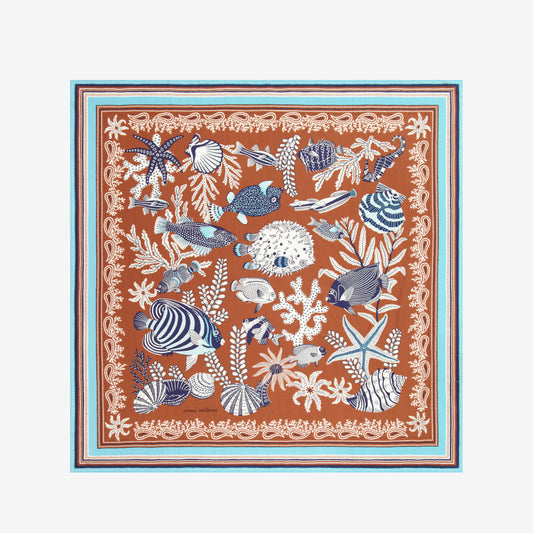 INOUI SQUARE 100 NEPTUNE GOLDEN BROWN - 100 x 100 cm - 63% cotton 37% silk carre or square scarf, hemmed edges