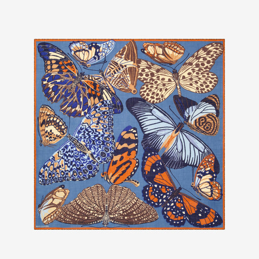 Inoui Editions - Papillon Duck Blue square 100% wool scarf