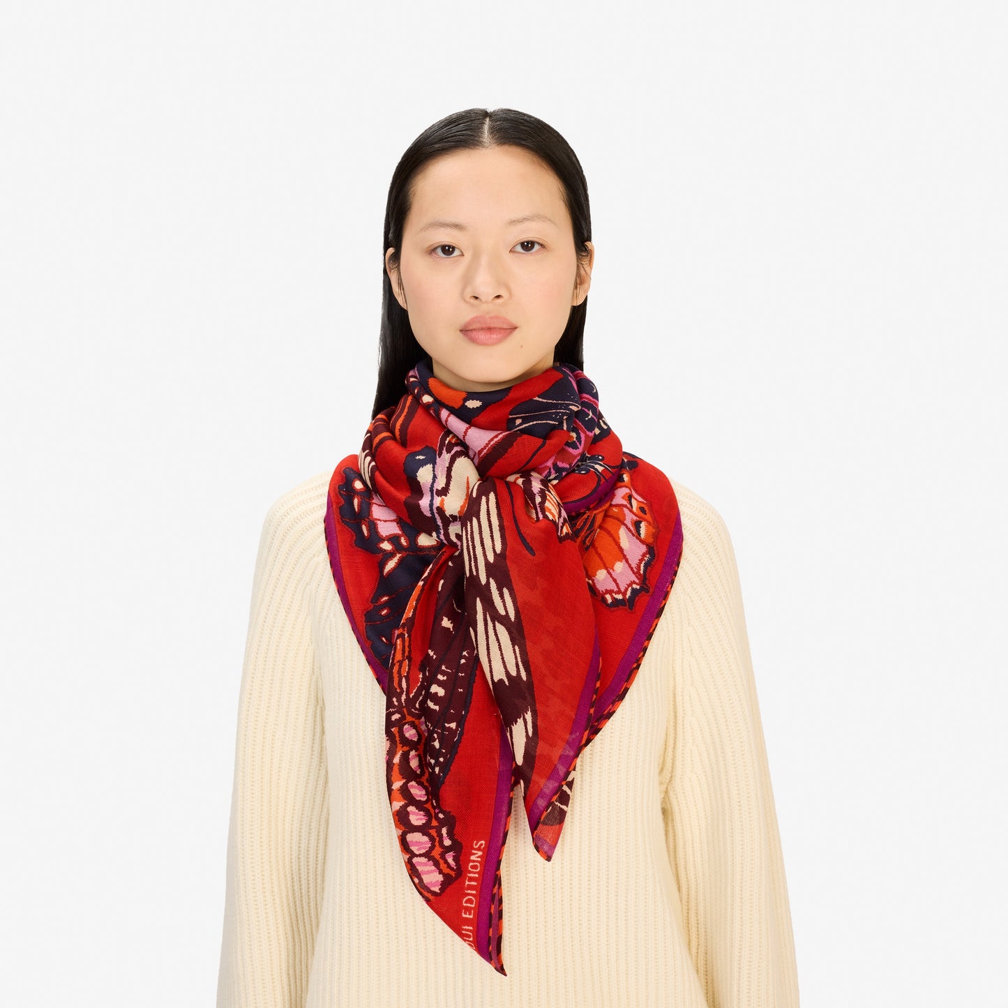 Inoui Editions - Papillon square 100% wool scarf in Red