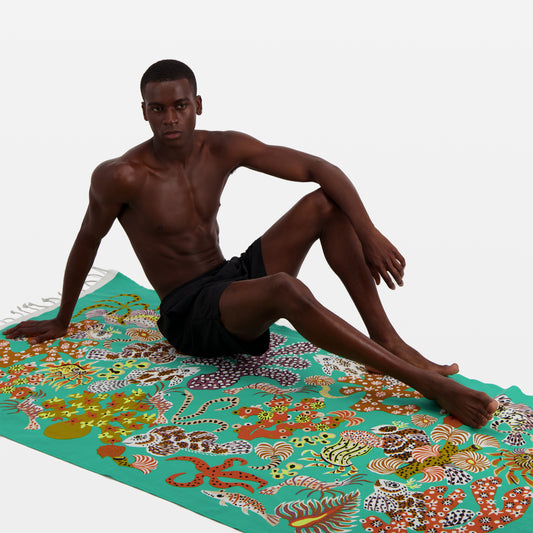 Cotton Beach Towel - Jardin De Sirenes in Turquoise