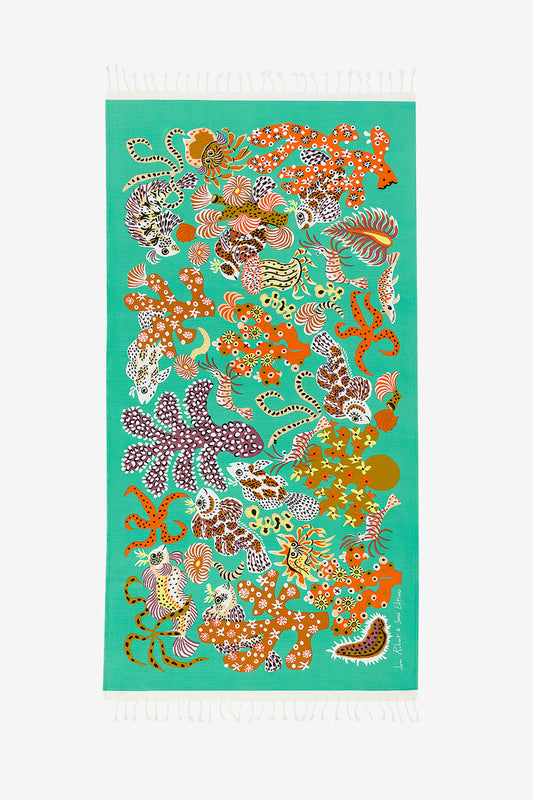Cotton Beach Towel - Jardin De Sirenes in Turquoise