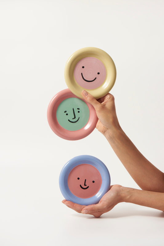 Smiley Plate - Pink and Green