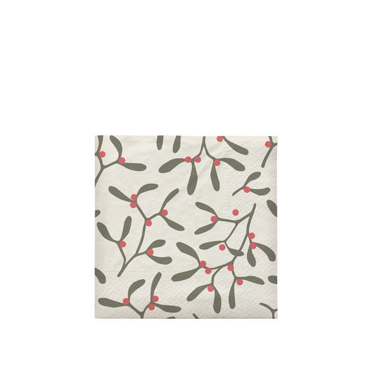 Paper Napkin - Mistletoe in Red and Green