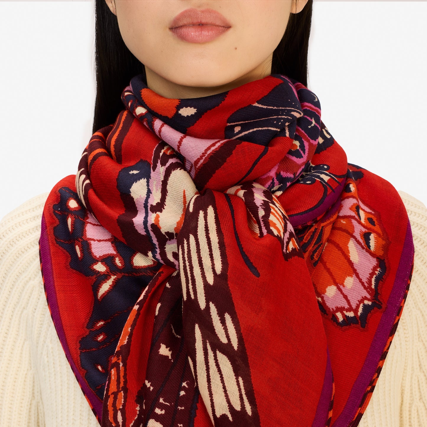 Inoui Editions - Papillon square 100% wool scarf in Red